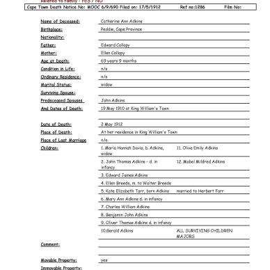 Adkins, Catherine Anne, born Collopy - 1912 Death Notice