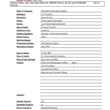 Adkins, Ethel Mary, born Gasson - 1960 Death Notice