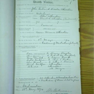 ATHERSTONE John Frederick Korsten - died 8 May 1894
