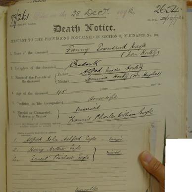 EAGLE Fanny Townsend born HOCKLEY - died  14 Dec 1892