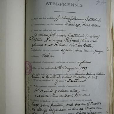GERTENBACH Johannes Jacobus - 1892