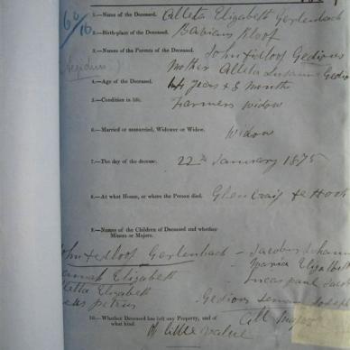 GERTENBACH Aletta Elizabeth born GEDIOUS - Died 22/01/1875 Age 44y 8m