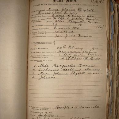 HUMAN Maria Johanna Elizabeth nee BURGER, 1903, MOOC 6-9-471, 1060