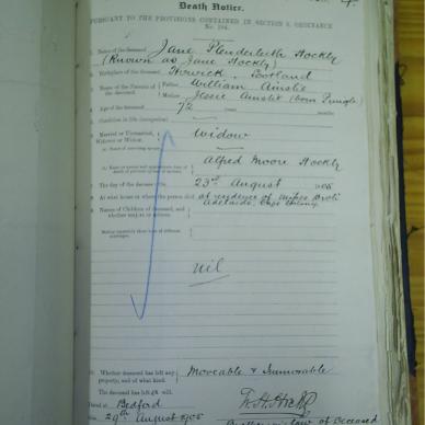 HOCKLY Jane Plenderleith born AINSLIE  - died 23 Aug 1923