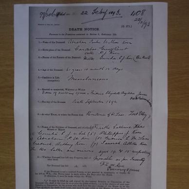KOEN Abraham Paulus Willem - oorlede 6 Sept 1892
