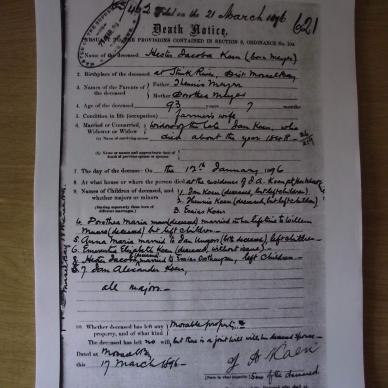 KOEN Hester Jacoba nee MEYER - oorlede 12 Jan 1896