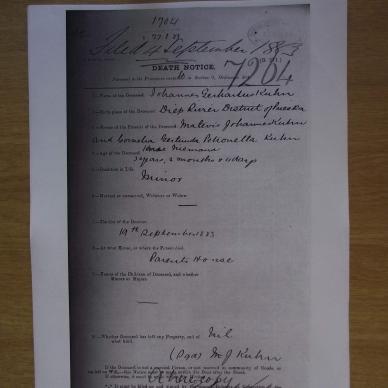 KOEN Johannes Gerhardus - oorlede 19 Sept 1883