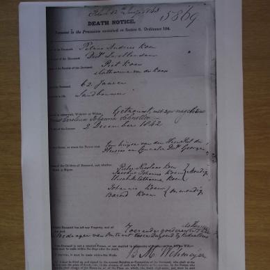 KOEN Petrus Andries - oorlede 2 Des 1842