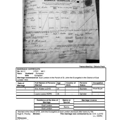 LLOYD Eric Walter &amp; Laura Louisa HORN -