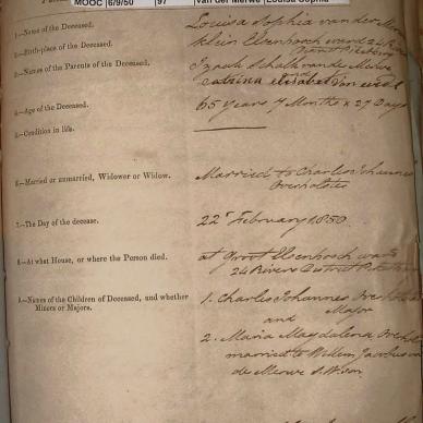 MERWE Louisa Sophia VAN DER getrout OVERHOSTER, 1850, MOOC 6-9-50-97
