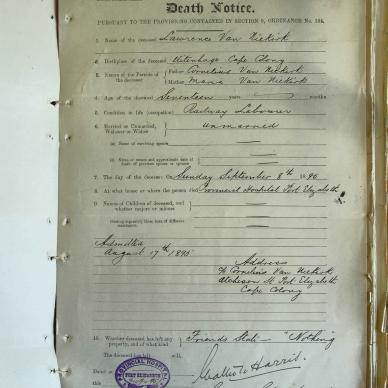 NIEKERK Lawrence VAN - 1895 died aged 17 at Port Elizzbeth MOOC 6-9-344-1942