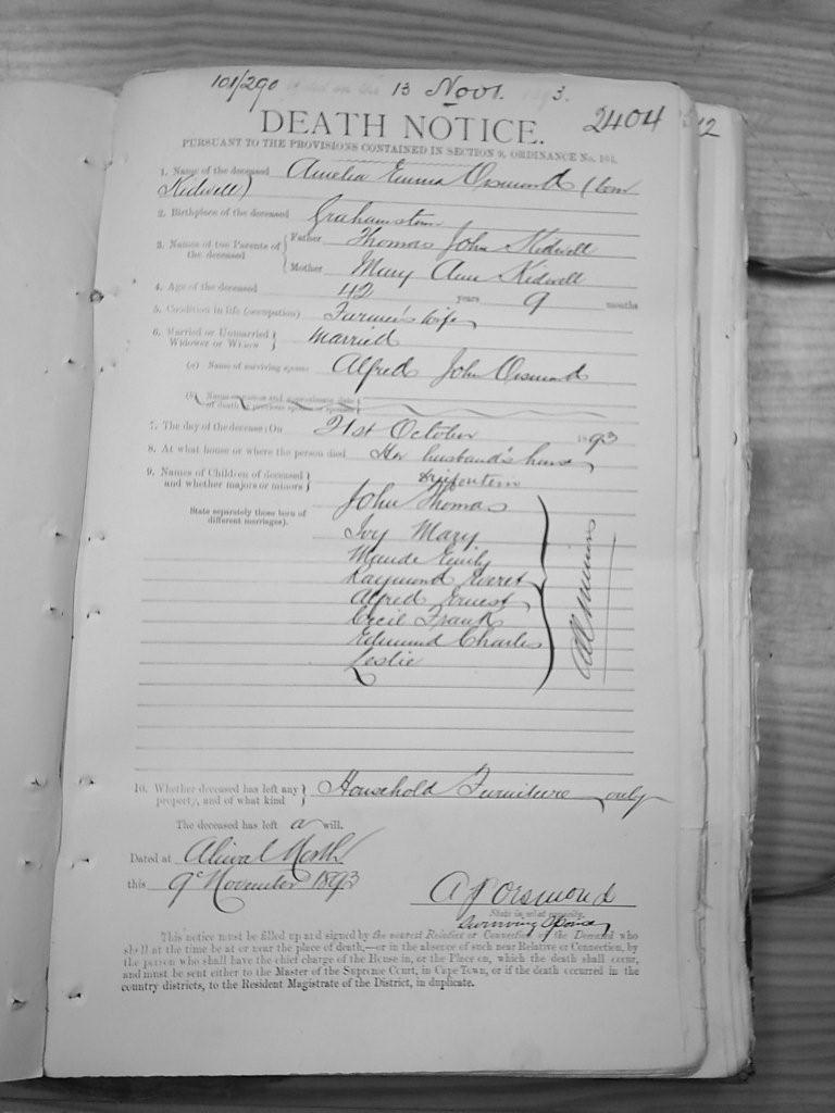 ORSMOND Amelia Emma born KIDWELL - died 21 Oct 1893