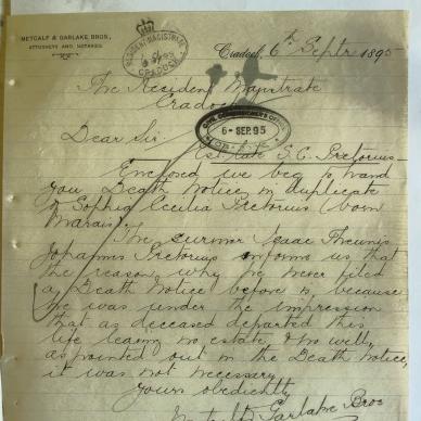 PRETORIUS Sophia Cecilia nee MARAIS - 1892 died aged 58 at Cradock MOOC 6-9=344-1921