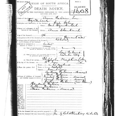 PRETORIUS Anna - Died 18 May 1915