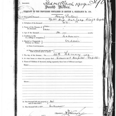 PRETORIUS Henry - Died 26 Feb 1909