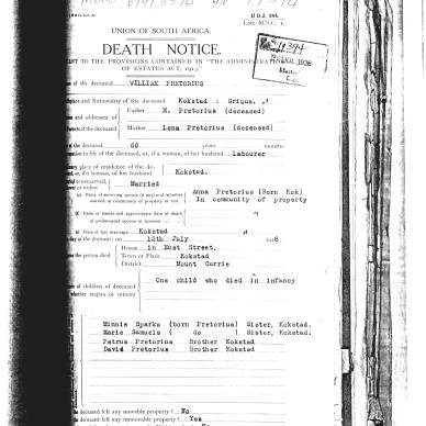 PRETORIUS Willem - died 12 July 1928
