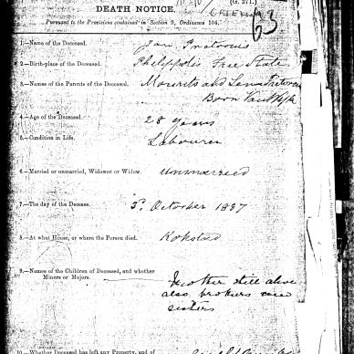 PRETORIUS Jan - Died 5 Oct 1887