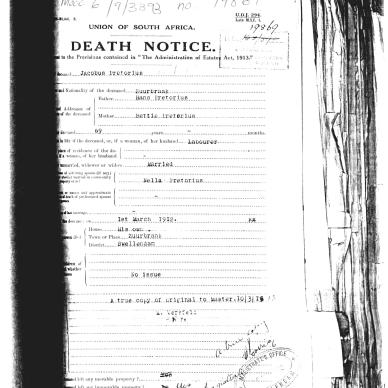 PRETORIUS Jacobus - Died 1 Mar 1912