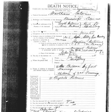 PRETORIUS Marthinus - Died 19 July 1925
