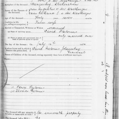 PRETORIUS Johanna Chrsitina born van der WESTHUIZEN - Died 14 July 1904