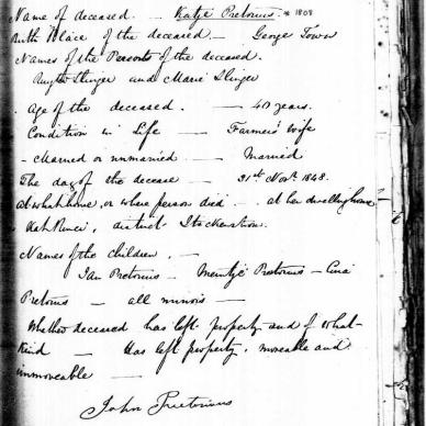 PRETORIUS Katje - Died 31 Nov 1848