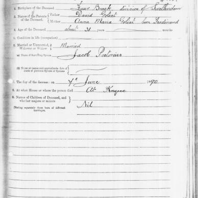 PRETORIUS Elizabeth born GOLIAT - Died 7 June 1890