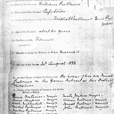 PRETORIUS William - Died 30 Aug 1883