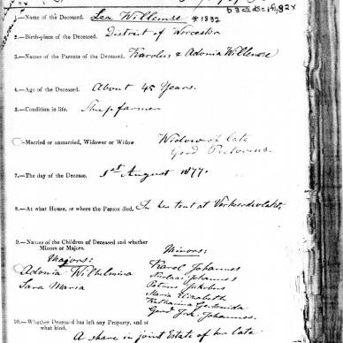 PRETORIUS Lea born WILLEMSE - Died 5 Aug 1877