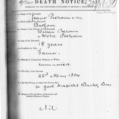 PRETORIUS Isaac - Died 22 May 1884