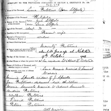 PRETORIUS Lena - Died 9 Oct 1908