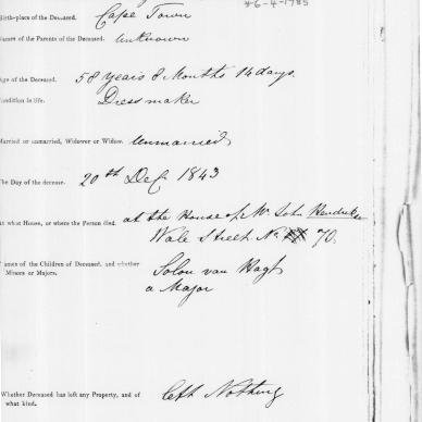 PRETORIUS Alida Elizabeth - Died 20 Dec 1843