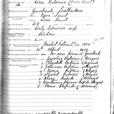 PRETORIUS Lena born SMUT - Died 30 Apr 1910