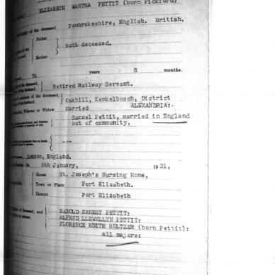 PETTIT Elizabeth Martha born PICKFORD - died 5 Jan 1931