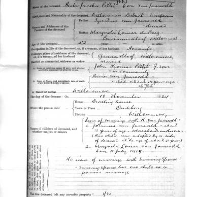 PETTIT Hester Jacoba born VAN JAARSVELD - died 18 Nov 1934