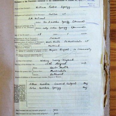 SPRIGG William Porter - died 13 Aug 1942  