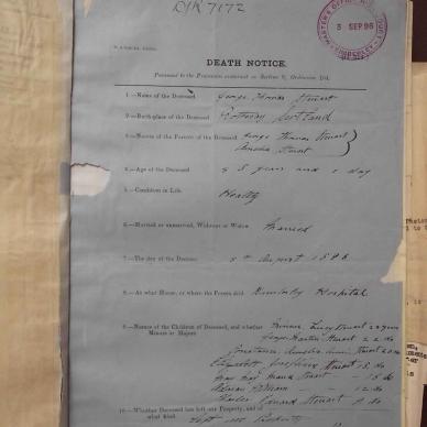 STEWART George Thomas - died 5 Aug 1896