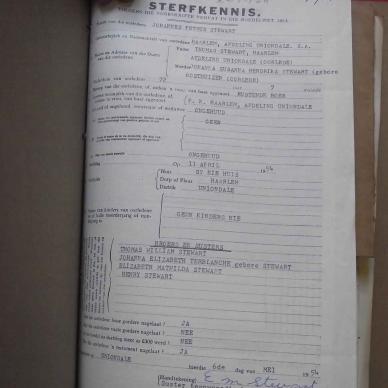 STEWART Johannes Petrus - died 11 April 1954