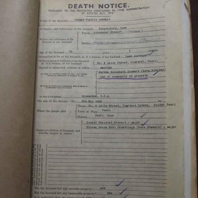 STEWART Norman Francis - died 8 May 1956