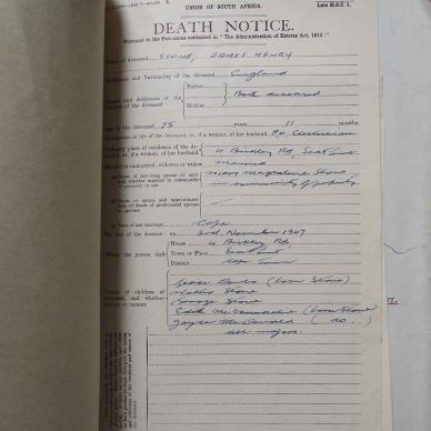STONE James Henry - died 3 Nov 1947