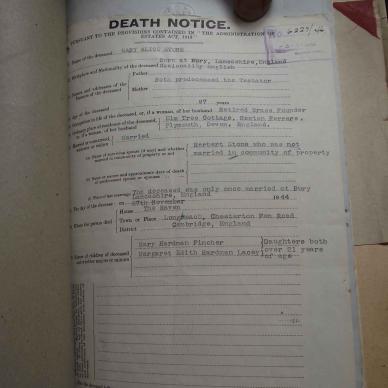 STONE Mary Alice - died 27 Nov 1944