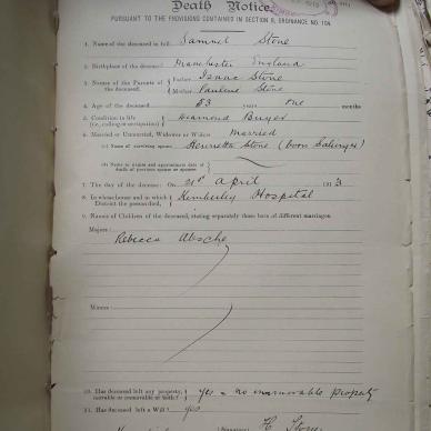 STONE Samuel  - died 24 Apr 1913