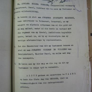 TOERIEN Adriana Helena - 1946 - MOOC 6/9/12624, 278/46 - Will