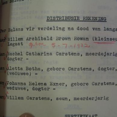 TOERIEN Johanna Helena married CARSTENS - Died 14/10/1946 - Age 74y 1m