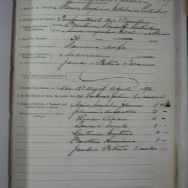 TOERIEN Maria Magdalena Wilhelmina born LIEBENBERG - 1892 - MOOC 6/9/303, 927 - Death Notice (blurred)