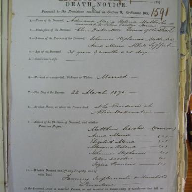 TOERIEN Adriana Maria Helena born MALHERBE - Died 22/03/1875 - Age 38y 3m 25d
