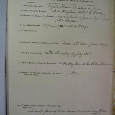 TOERIEN Englea Helena Christina born JONGH, de - Died 01/07/1858 - Age 20y 9m 15d