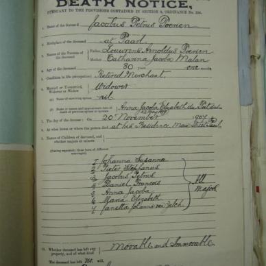 TOERIEN Jacobus Petrus - Died 20/11/1907 - Age 80y 1m
