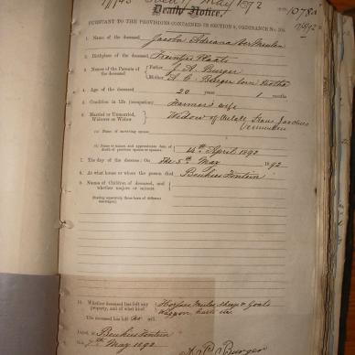 VERMEULEN Jacoba Adriana nee BURGER, 1892, MOOC 6-9-304, 1078A