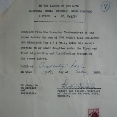 WESSELS Dorothea Maria born VORSTER - Died 29/08/1957 - Age 75y 5m