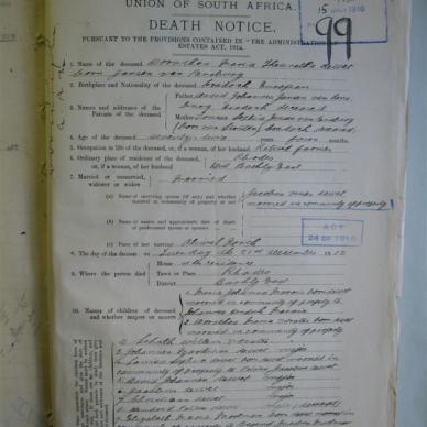 WET Dorothea Maria Theunetha, de born RENSBURG, Janse van - Died 21/12/1915 Age 72 4m